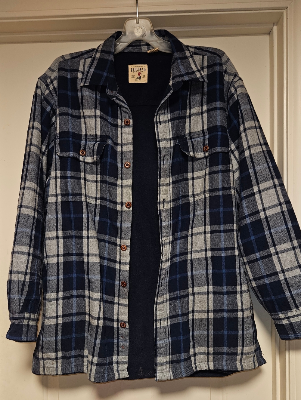 Large Mens Red Head Insulated Blue & Gray Flannel Shirt Jacket/Shacket